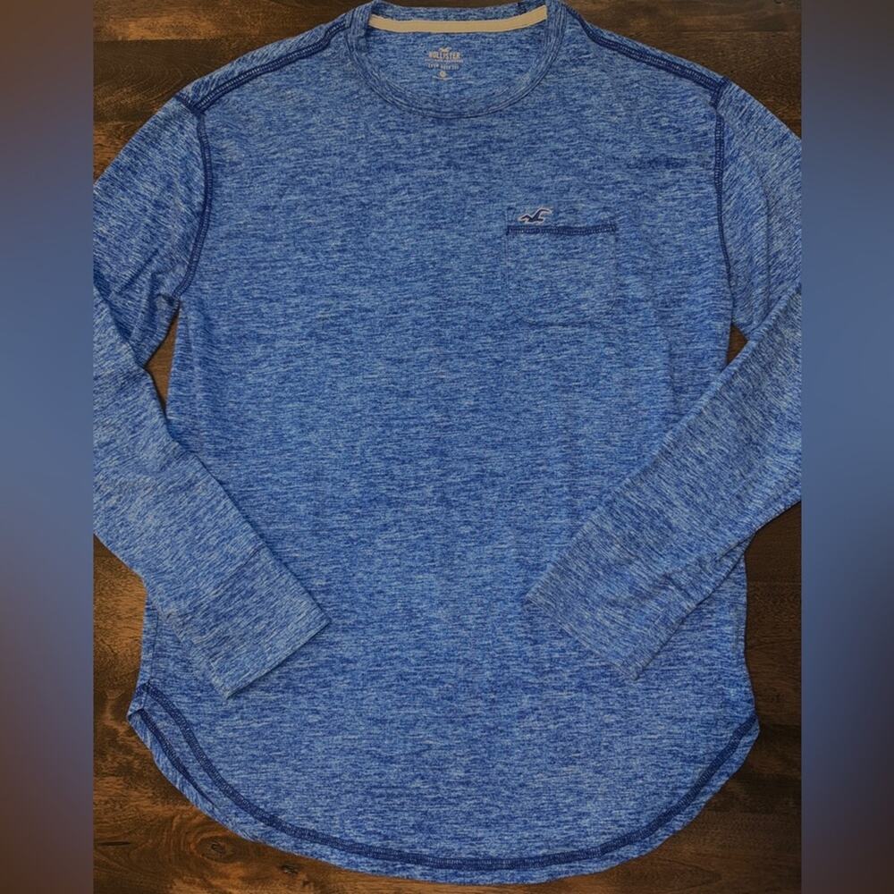 Hollister Mens Bright Blue Marl LS Must Have Crew Neck Tee, XS, Like New
